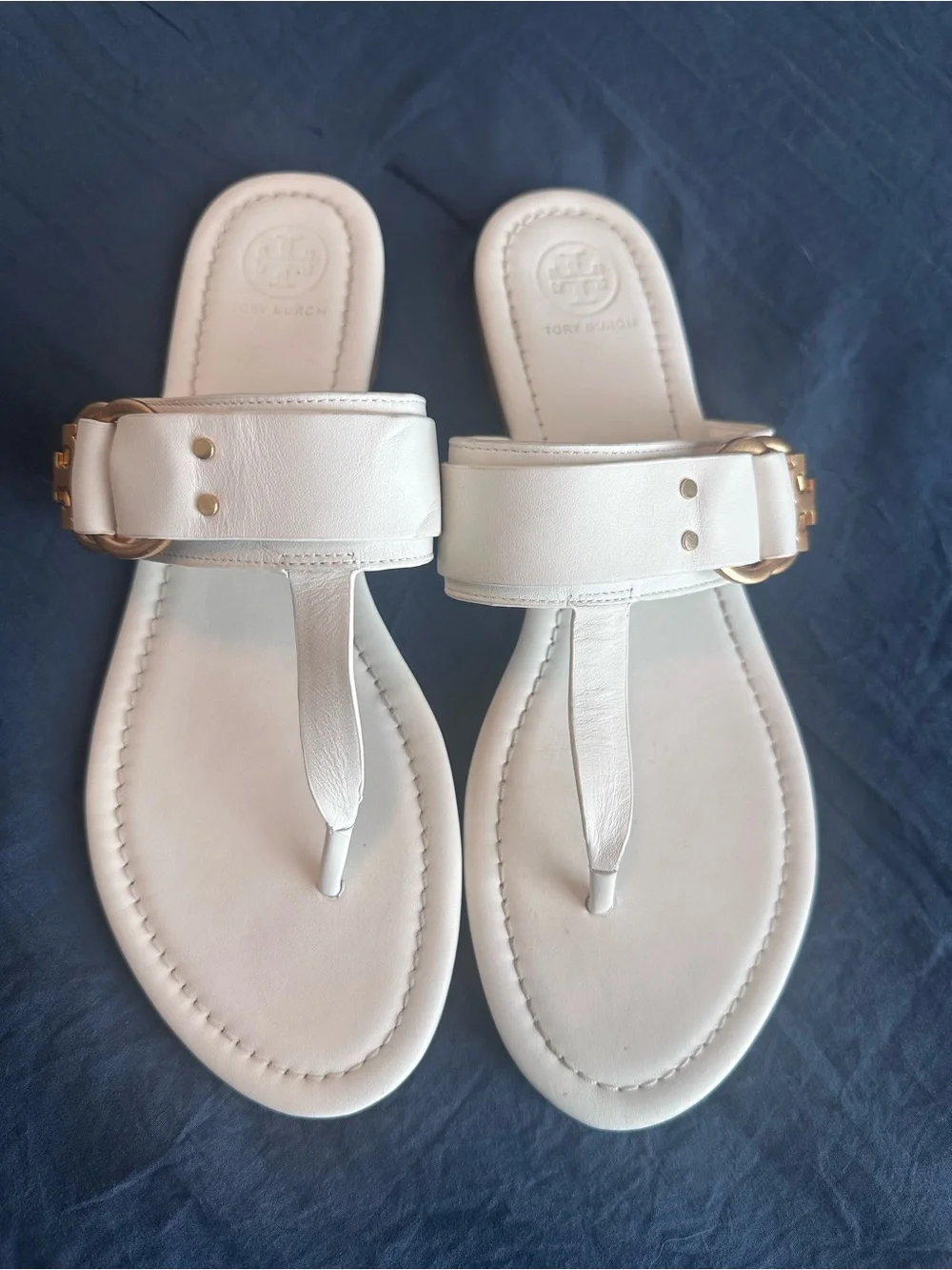 Tory Burch Marsden Ivory White Leather Flat Thong Sandals - Size 9.5
